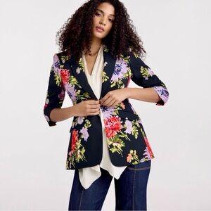 Cinq à Sept Cheyenne Floral Print Ruched Sleeve One-Button Women’s Blazer Size 4